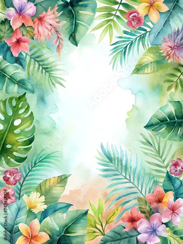 watercolor frame with tropical flowers
