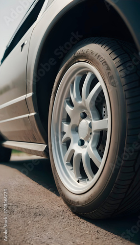 a pair of car tires from the side in smoke on a black background © Kymaka28