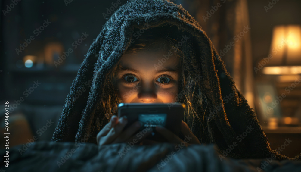 1A happy child plays with a smartphone covered with a blanket. Home comfort and care for kids. 1A happy child plays with a smartphone covered with a blanket. Home comfort and care for kids.