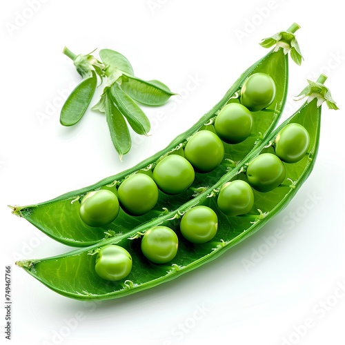 green peas in pod isolated on white background with shadow. green peas isolated. fresh green peas vegetable