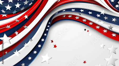 Beautiful USA patriotic banner design with 3d elements, stars and stripes. 