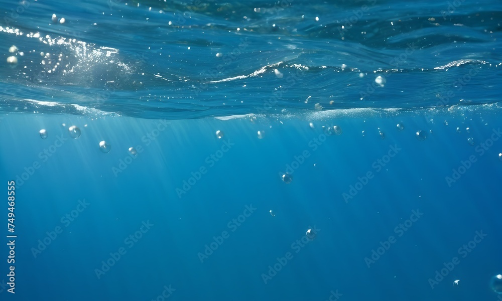 Sunlight filtering through bubbles of waves. Abstract natural background. AI illustration