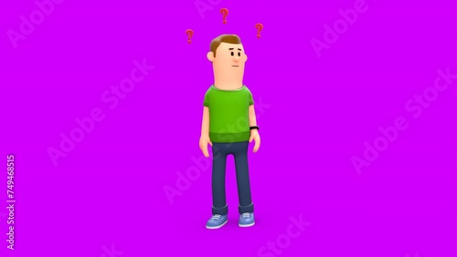 3D Rendered Animated Scene Of Confused Man Getting Question Marks Over His Head