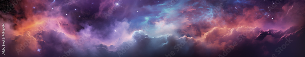 Fototapeta premium Interstellar Clouds and Mountain Silhouette at Twilight