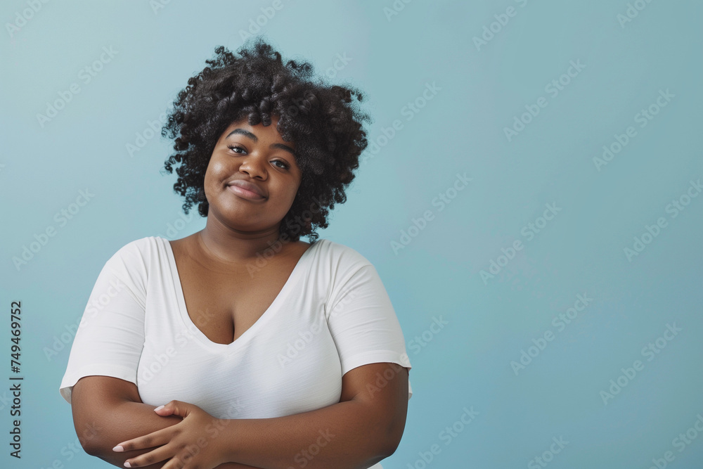 Portrait of beautiful full-figured afro-american woman. Female health care concept.