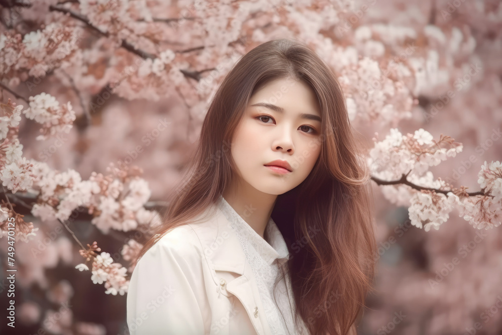 Portrait of a beautiful asian girl with cherry blossom background Portrait of a beautiful asian girl with cherry blossom background