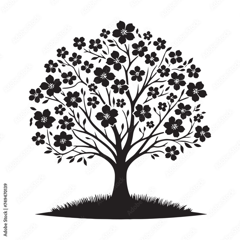 Fototapeta premium Delicate Beauty: A Graceful Dogwood Tree Silhouette Embracing Spring - Dogwood Tree Illustration - Dogwood Tree Vector 