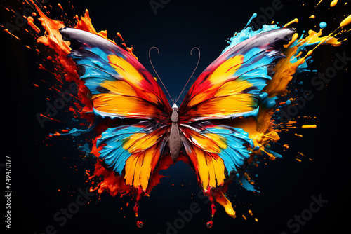 colorful butterflies made of flying paint, beautiful butterflies © Salawati