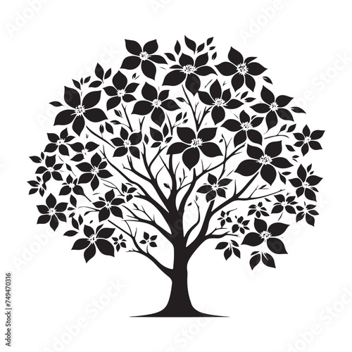 A Symbol of Resilience: A Strong Dogwood Tree Silhouette Withstanding the Seasons - Dogwood Tree Illustration - Dogwood Tree Vector
