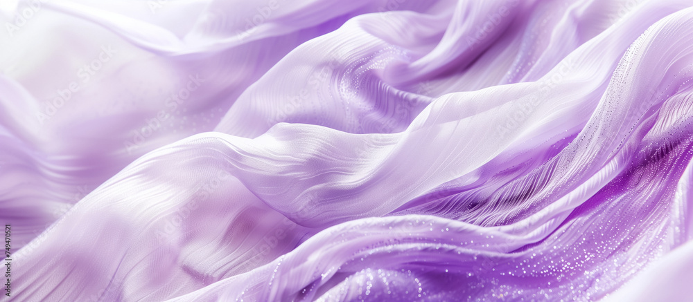 Obraz premium Elegant purple and white silk fabric waves, showcasing a luxurious texture ideal for backgrounds or wallpaper, capturing the essence of opulence and grace.
