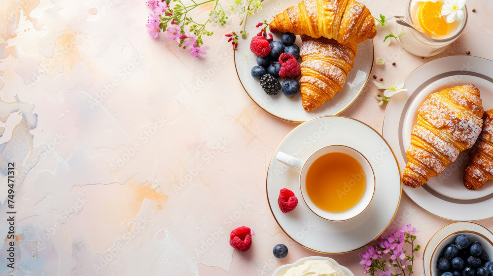Tasty breakfast top view, food background, free space Tasty breakfast top view, food background, free space