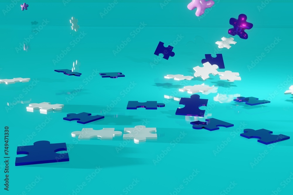Fototapeta premium 3d render of jigsaw puzzle pieces inflating and floating up