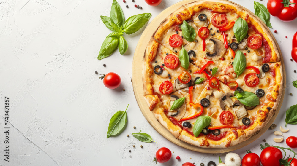 Pizza top view, food background, free space