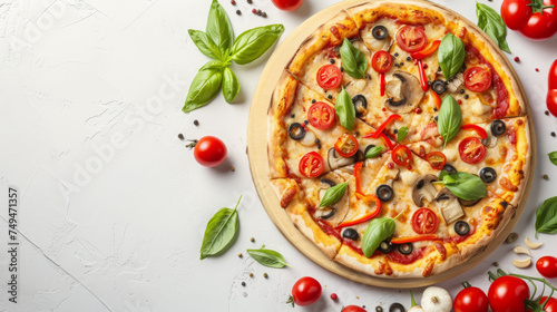 Pizza top view, food background, free space