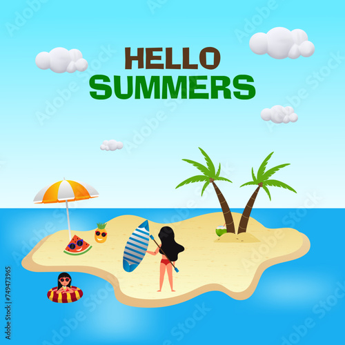 Summer vacation holiday background design with travel vector illustration.