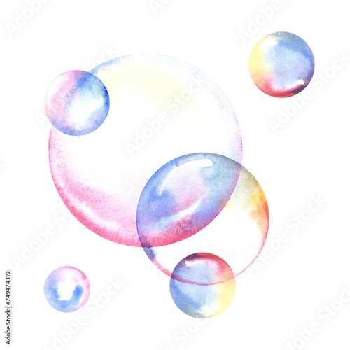 Watercolor soap bubbles composition. 