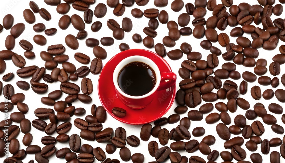 Obraz premium Italian Ceramic Red Cup with Coffee Beans