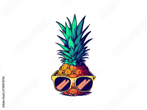 Vintage style, Vector Illustration pineapple, summer concept, kawaii, isolated in white background