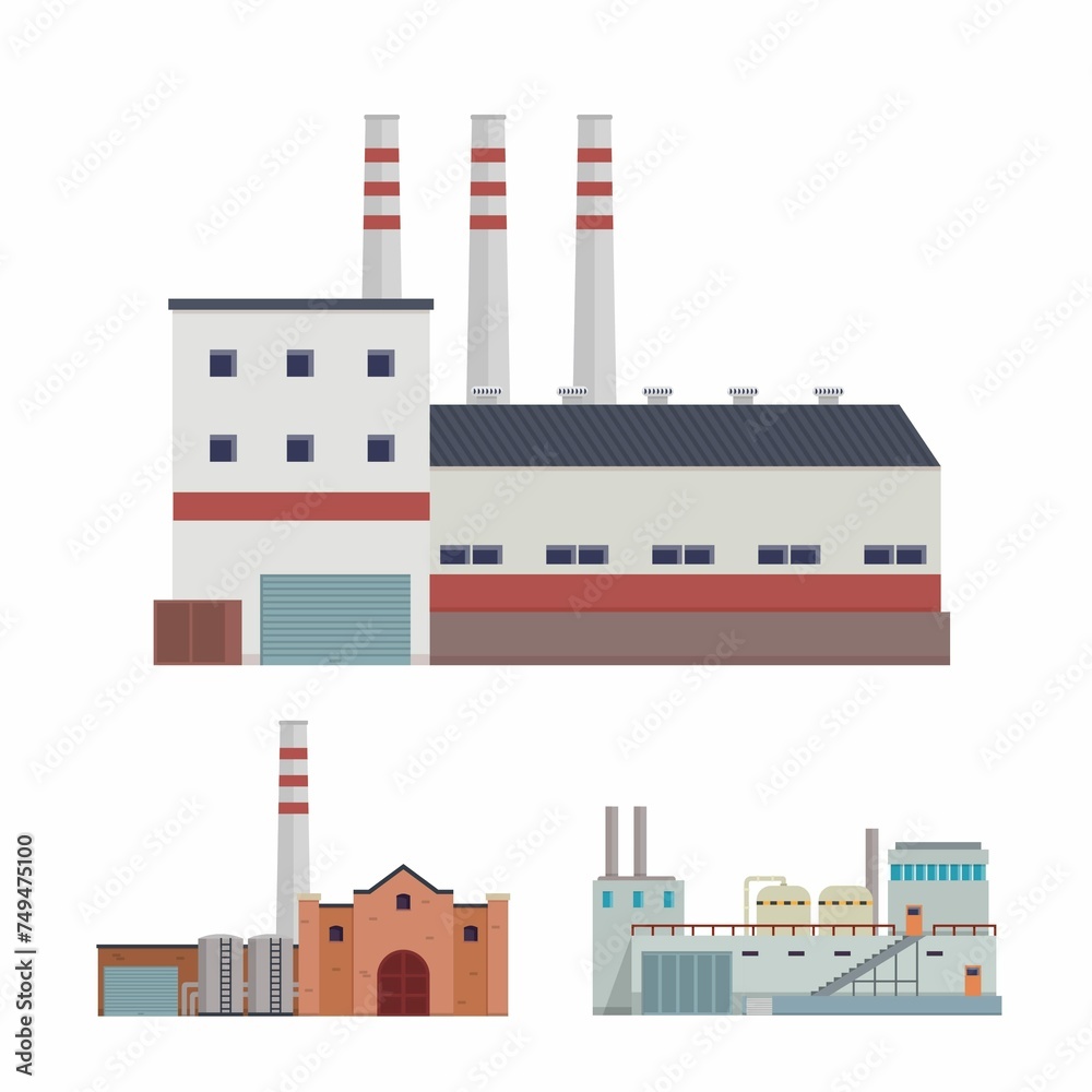 Modern Industrial Factory Warehouse Logistic Building Illustration Set 3