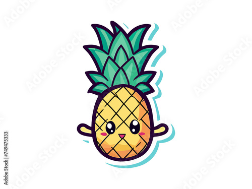 Vintage style  Vector Illustration pineapple  summer concept  kawaii  isolated in white background