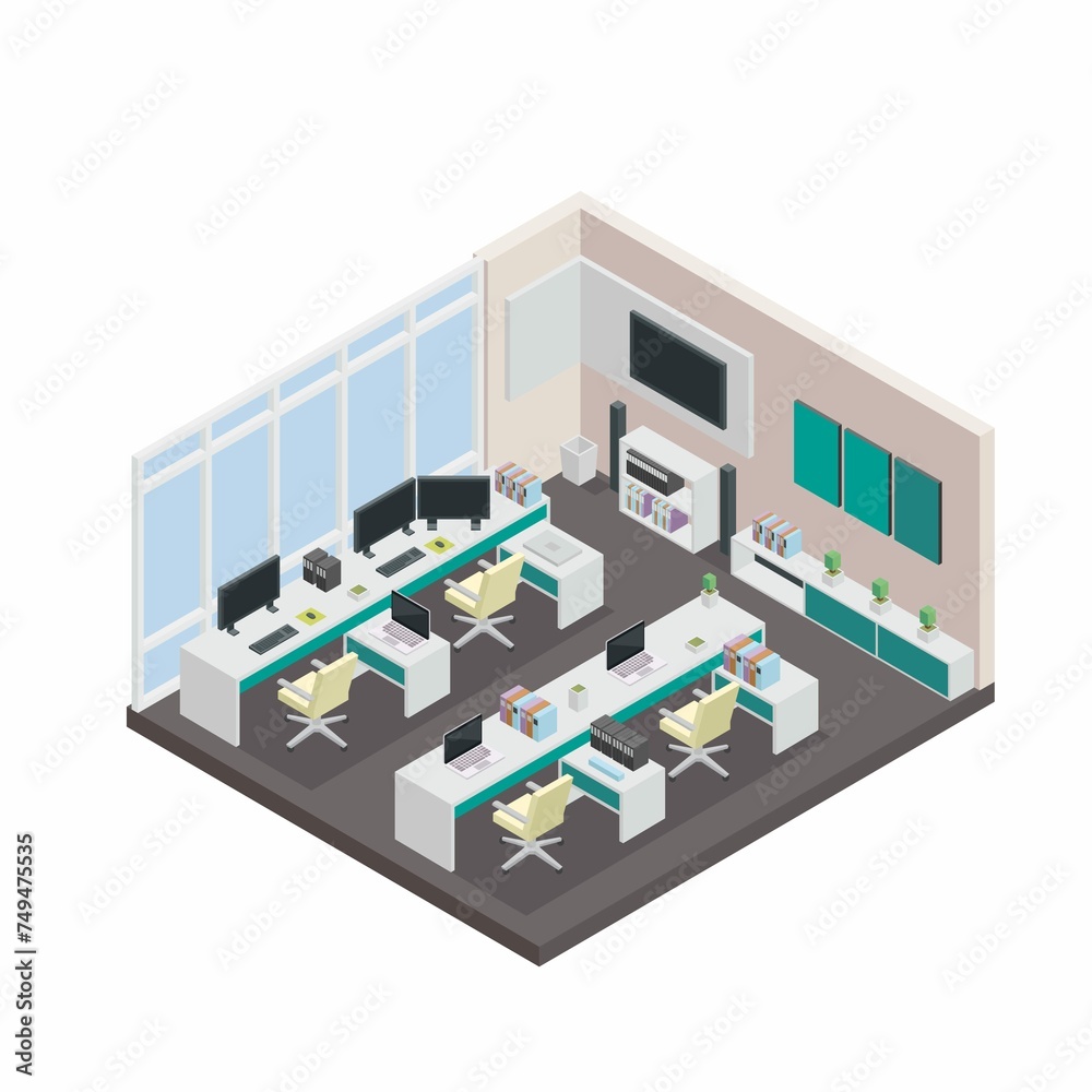 Modern Isometric 3D Office Interior Design