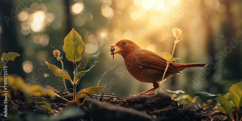 Early bird gets the worm concept with birds in nature waking up at the golden hour of the morning   © Brian