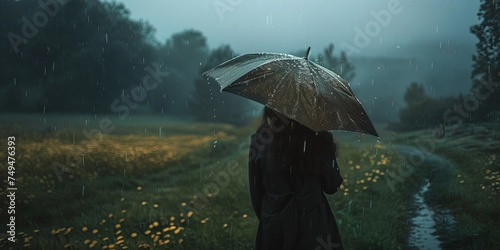 Rainy day concept - Showers raining in the spring April weather - woman with an umbrella  photo