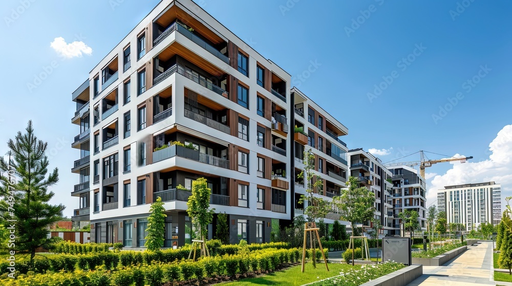 Modern apartment complex or condo building - balconies on the side of a city providing luxury urban living.
