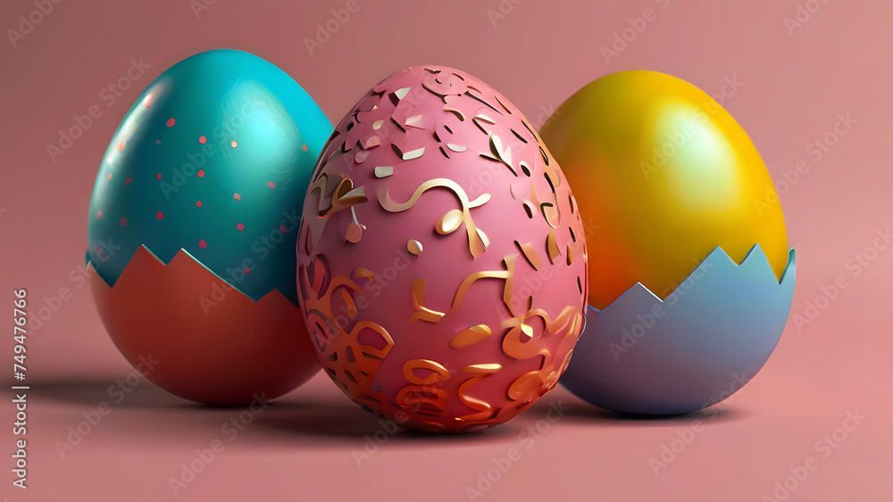 Groups Of Easter Eggs 3D Illustration	