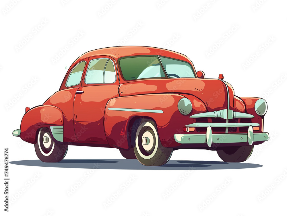 2D flat image side view of a classic car isolated on white background.