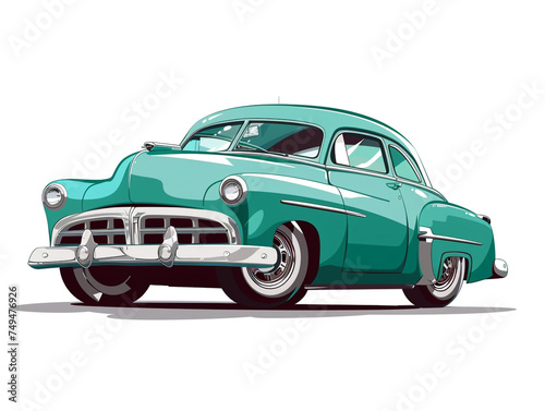2D flat image side view of a classic car isolated on white background. © Aisyaqilumar