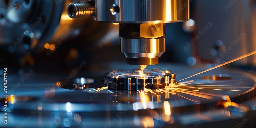 Electronics manufacturing - closeup of small scale microchip and parts assembly in modern factory setting Electronics manufacturing - closeup of small scale microchip and parts assembly in modern factory setting