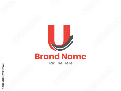 U logo. U design. U letter logo design vector with an arrow icon marketing logo. photo