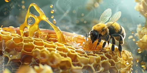 Bumblebee making honey with honeycombs - macro closeup with zoom lens nature photo