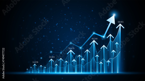 Arrow pointing upwards for future company growth. Stock market graph with rising candles. Ideas for growing a profitable business or investment