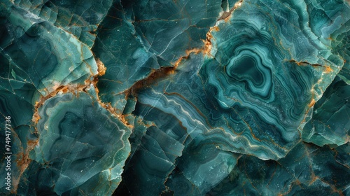 Close-up of natural malachite stone pattern with intricate green layers and golden veins, showcasing geological beauty.