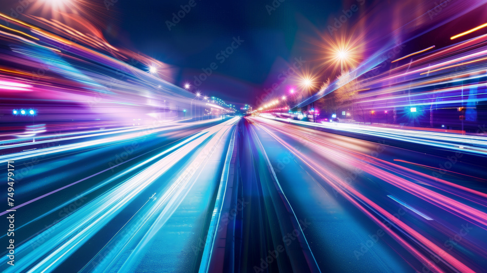 Fototapeta Abstract light background City road light, night highway lights, traffic with highway road motion lights, long exposure