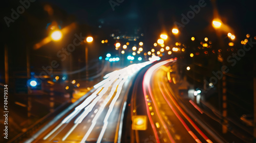 Abstract light background City road light, night highway lights, traffic with highway road motion lights, long exposure