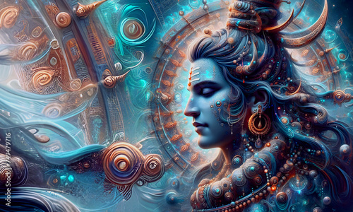 Lord shiva Generative AI Hindu god, Realistic Close-Up Hindu God Shiva in Magical lights.