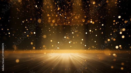 golden confetti rain on festive stage with light beam in the middle  Ai generated image