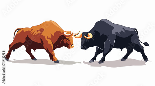 Bull bear stock market isolated on white background