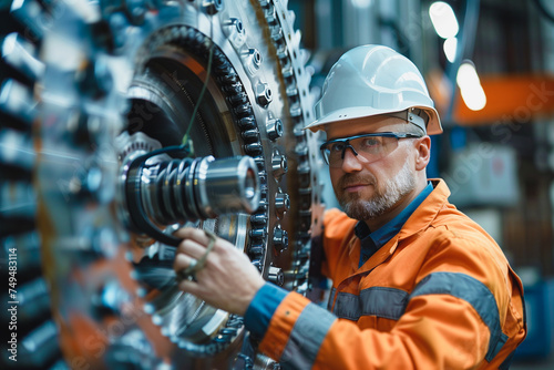 worker operating a machine, engineer develops turbines