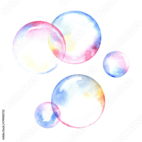 Watercolor soap bubbles composition. 