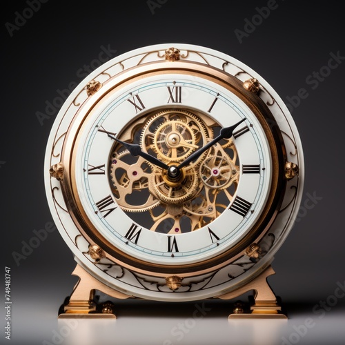 Vintage table clock on a grey background
