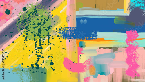 Modern abstract artwork on white canvas. Digital colored brush strokes like oil painting background. Expressive handmade oil painting on canvas. Modern digital art. Vibrant paint, vector illustration.
