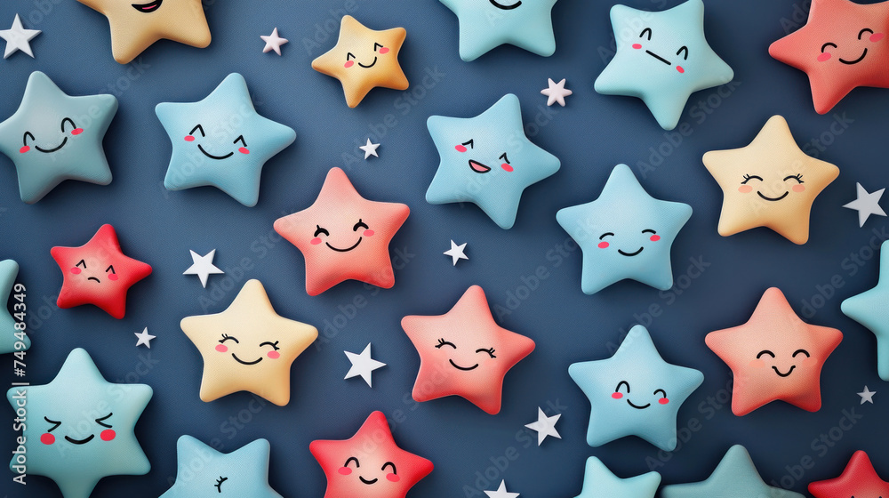 soft and cute display of pastel-colored cartoon stars with sweet expressions, ideal for a gentle and playful April Fools' Day visual or for children's themed events and decorations soft and cute display of pastel-colored cartoon stars with sweet expressions, ideal for a gentle and playful April Fools' Day visual or for children's themed events and decorations