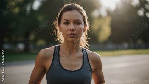 Woman warming up for a morning workout outdoors 
