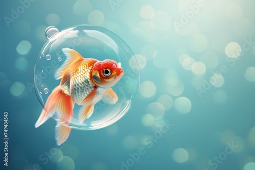 A clean, graphic illustration of an orange goldfish inside a bubble, ideal for April Fools' Day themed online content or creative marketing to draw attention with its simplicity and bright colors.