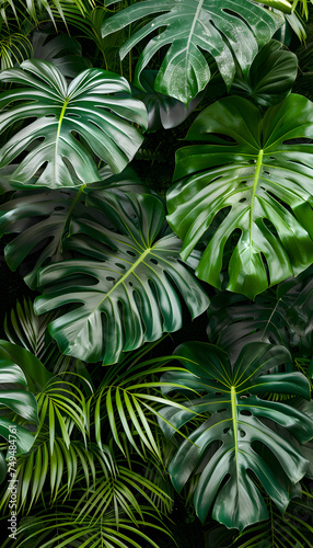 Creative layout made of green tropical leaves. Nature concept.