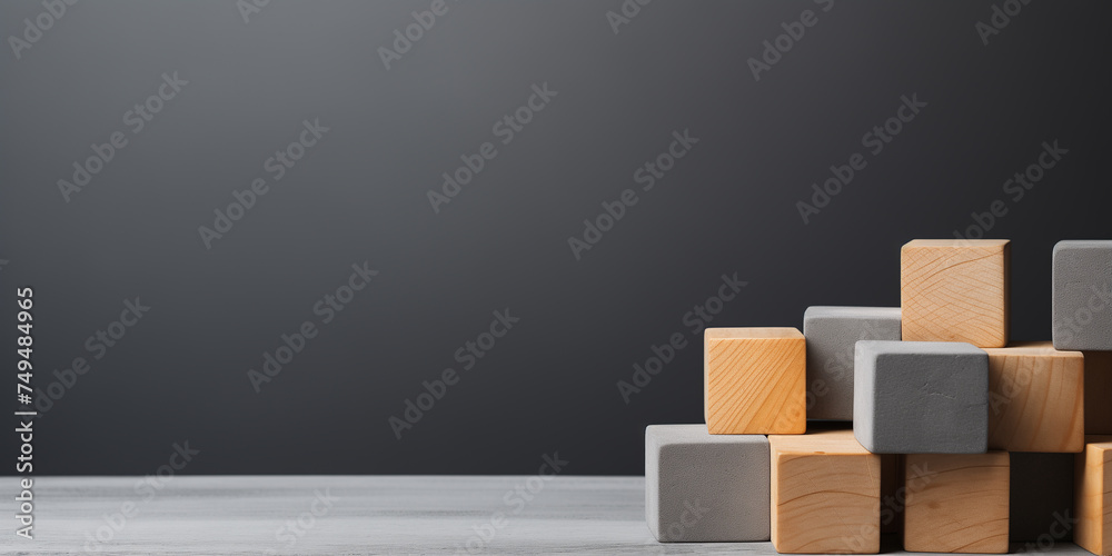 wooden cube blocks in pyramid structure on a grey background, Ai generated image wooden cube blocks in pyramid structure on a grey background, Ai generated image